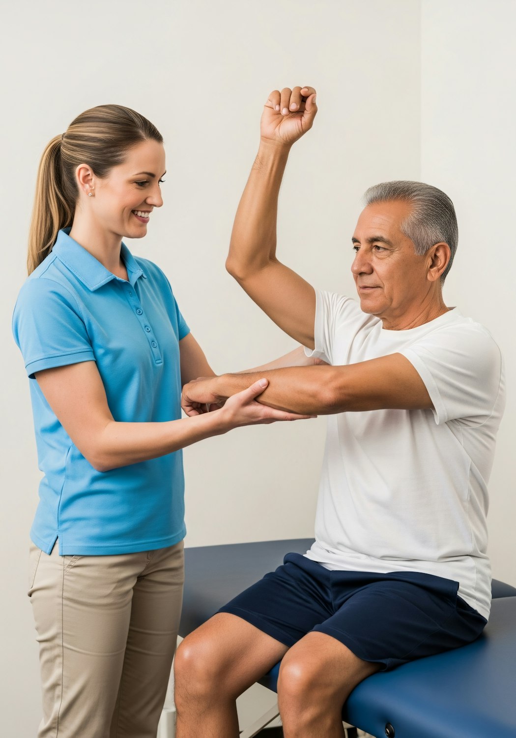 Physical therapist working with an injured patient in rehabilitation